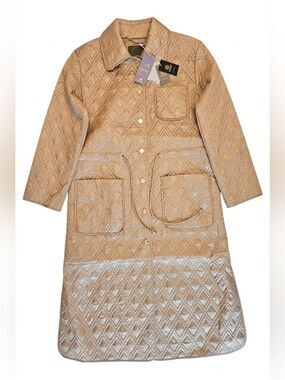 Women's Long Beige Winter Quilted Coat, Snover, NWT, Small
